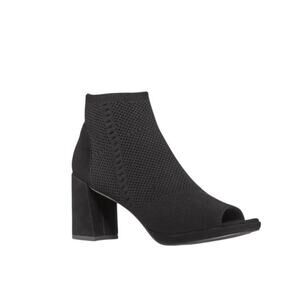 Eileen Fisher Croft Booties Womens 8 Black Knit Peep Toe Suede Block Heel